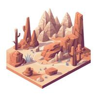 Isometric desert landscape with cactus and rocks vector