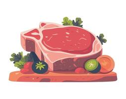 Steak with vegetables and herbs on a cutting board vector