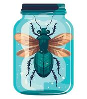 A bug in a jar with a glass lid vector