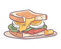 A sandwich with an egg and cheese on it vector