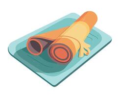 A roll of paper and a knife on a tray vector