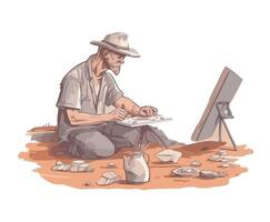 An illustration of a man sitting on the ground with a paintbrush vector