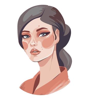 A woman with a ponytail and a pink shirt