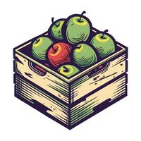 A wooden box with apples in it vector