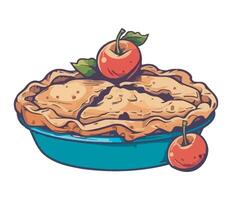 Apple pie with two slices in a blue bowl vector