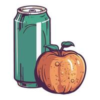 A can of soda and an apple on a white background vector