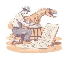 A man is painting a dinosaur on a table vector