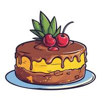 A cake with chocolate and cherry on top vector