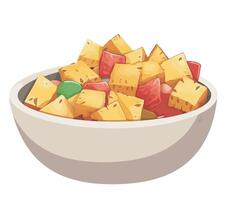 A bowl of cheese and watermelon slices in a white bowl vector