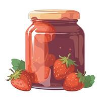 A jar of jam with strawberries on a white background vector