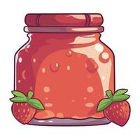 A jar of strawberry jam with strawberries on top vector