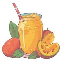 Mango smoothie with mango and mango slices illustration vector