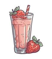 Strawberry smoothie with strawberry and strawberry straw illustration vector