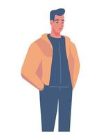 Man in jacket and pants standing with hands on hips vector