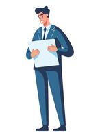A man in a suit holding a blueprint vector