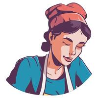 A woman in an apron is cooking food vector