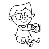 A boy with glasses playing with a cube vector