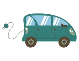 Electric car with plug and battery on white background vector