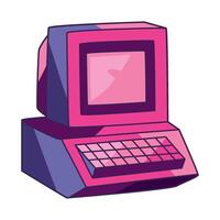 A pink computer with a keyboard and mouse vector