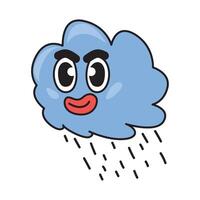 A cartoon cloud with rain drops on it vector