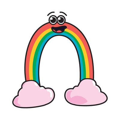 A rainbow with eyes and a smile