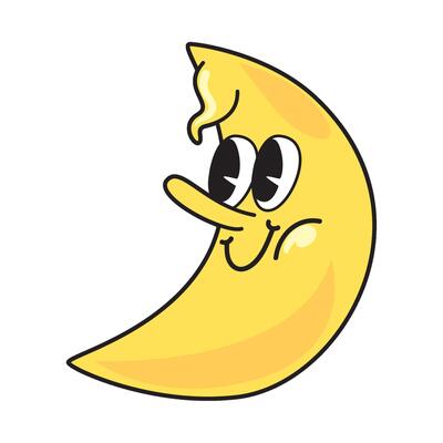 A cartoon yellow moon with a big smile