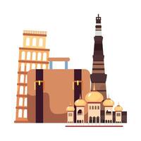Travel illustration of the eiffel tower, the leaning tower of pisa and the py vector