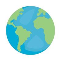 The earth is shown in a flat style with a blue and green outline vector