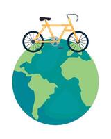 A bicycle is sitting on top of the earth vector