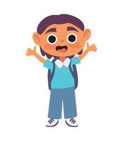 A cartoon boy with a backpack and a surprised expression vector