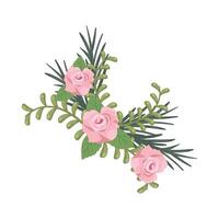 Pink roses and green leaves on a white background vector