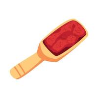 A wooden spatula with red meat on it vector