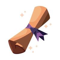 A diploma roll with purple ribbon on it vector