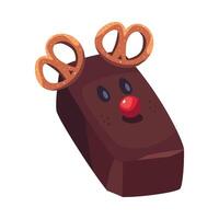 A chocolate bar with a reindeer head and red nose vector