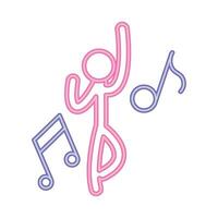 A pink and blue icon of a person dancing with music notes vector