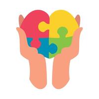 Two hands holding a puzzle piece in the shape of a heart vector