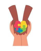 Two hands holding a puzzle piece in the shape of a heart vector