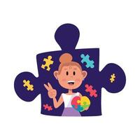 A girl holding a puzzle piece with a puzzle piece in the middle vector
