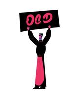 A man holding up a sign that says oo vector