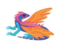 A colorful lizard with wings on a white background vector