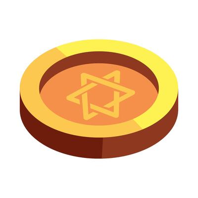 Jewish star of david coin isometric icon illustration on white background