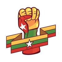 Myanmar flag with clenched fist illustration vector