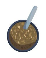 A bowl of brown sauce with a spoon vector