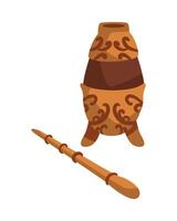 An old pot and a stick on a white background vector