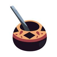 A pot with a spoon and a wooden spoon vector