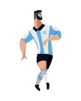 A cartoon man in a soccer uniform is kicking the ball vector