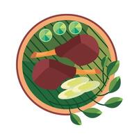A plate with meat and vegetables on it vector