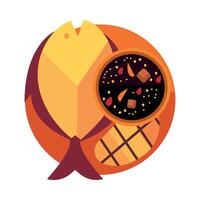 A fish and a bowl of food in a circle vector