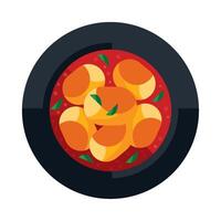 A bowl of food with potatoes and peppers in it vector
