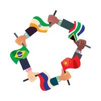 Hands holding flags of different countries in a circle vector